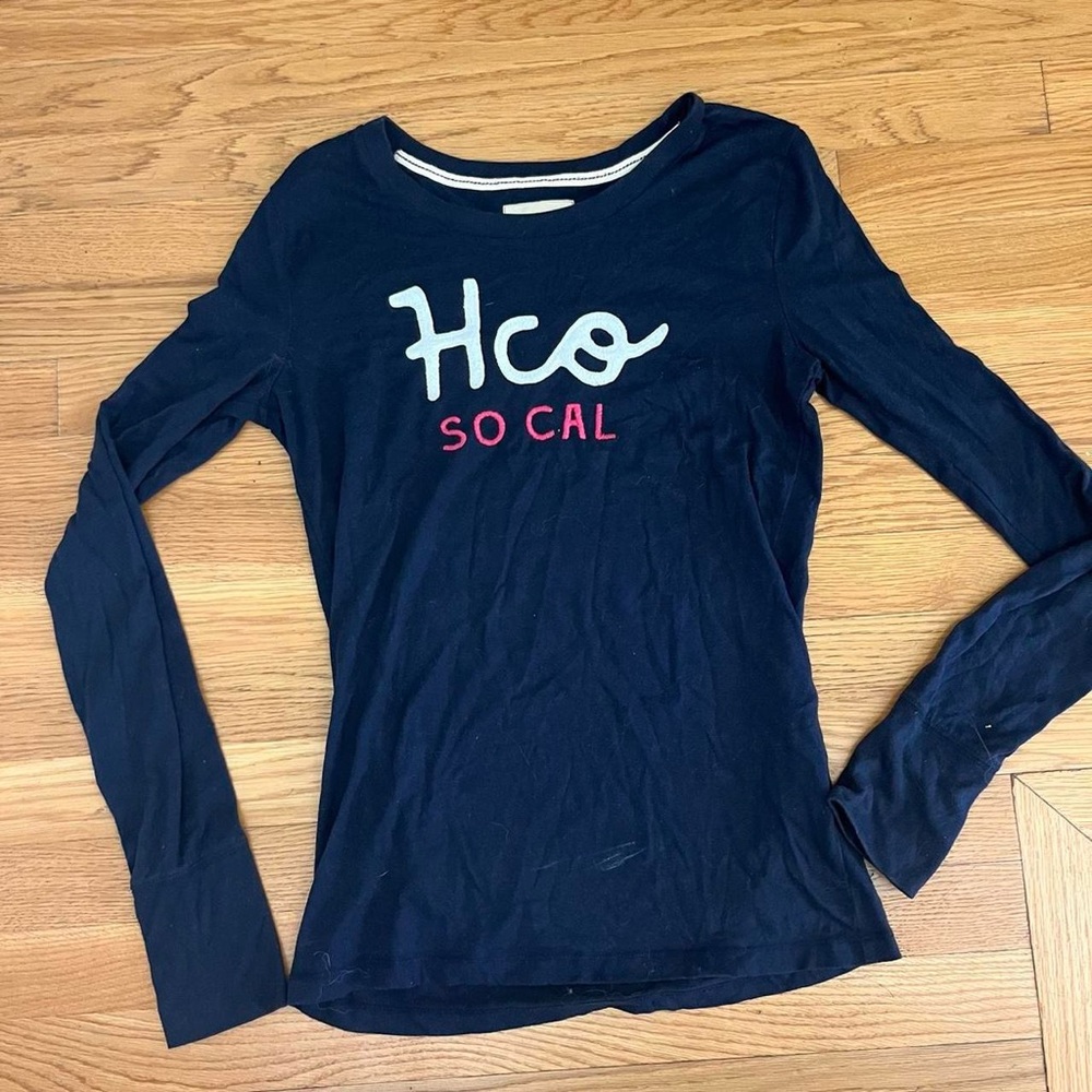 Vintage Early 2000s Hollister Dark Blue Long Sleeve Henley Tee Shirt